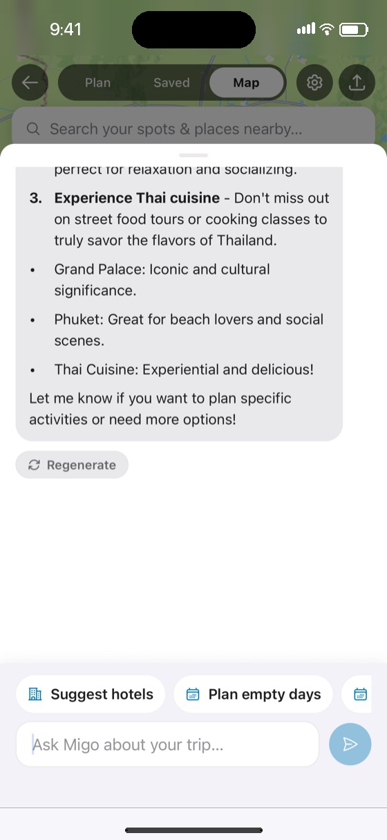 Migo answering a travel question